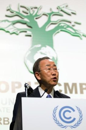 United Nations Secretary-General Ban Ki-moon speaks during the opening of the High Level Segment at the UN Climate Change Conference (COP17) in Durban.
