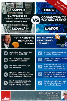 A government ad comparing the NBN to the Coalition's broadband plan.
