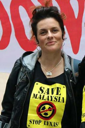 Environmental activist Natalie Lowrey, pictured at an earlier protest in Sydney, has been detained in Malaysia.