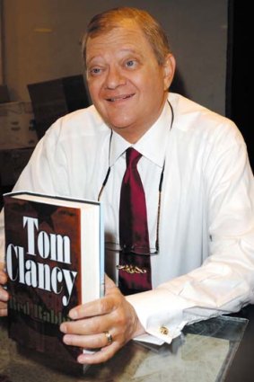 Tom Clancy in 2002 at the launch of his book <em>Red Rabbit</em> at Book Soup in West Hollywood, California.