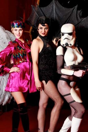 ''It's a tease'': Performers (from left) winged-girl Catherine Bolitho,  Kamilia Bright as Batettes and Stormtrooper Madeleine Isabel.