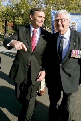Premier John Brumby with his father Malcolm at the Anzac Day parade in 2008.