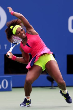 Serena Williams has fun during her 6-0, 6-0 demolition  of Andrea Hlavackova.