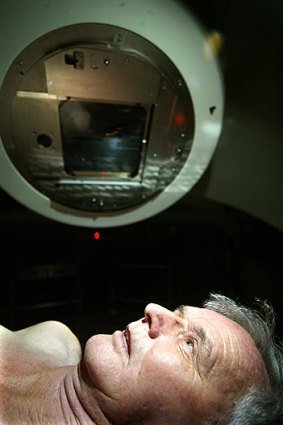 A patient undergoes radiotherapy.