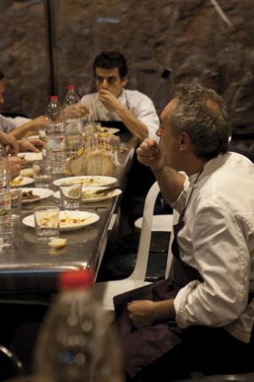 Quality time ... Adria has dinner with the rest of the El Bulli kitchen ''family''.