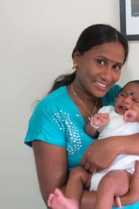 Asylum seeker Ranjini with baby Paari.