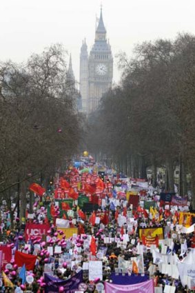 Protesters on the march in central London.