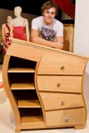 Lachlan Coates of Frankston High with his Bent Beddie bedside table.