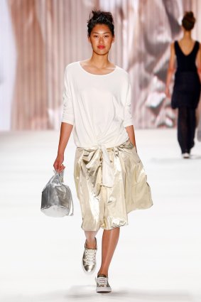Metallic shoes look spring fresh with white, or with a metallic skirt for a tone-on-tone look. 