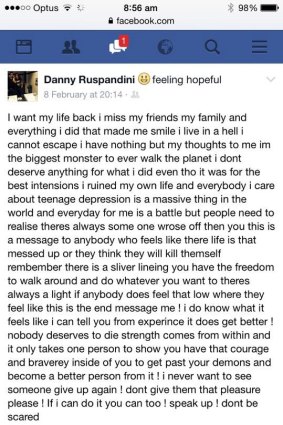 A screen grab of one of Danny Ruspandini's Facebook posts from prison.
