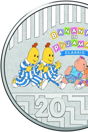 On the 20 cent piece, the Bananas chase teddy bears Morgan, Lulu and Amy.