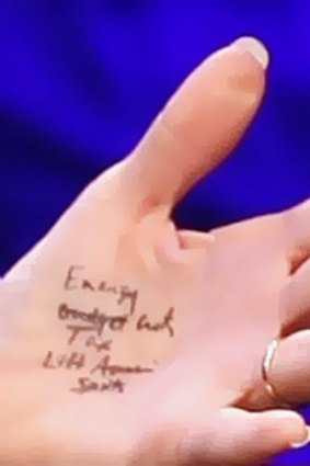 Sarah Palin's hand during the address.