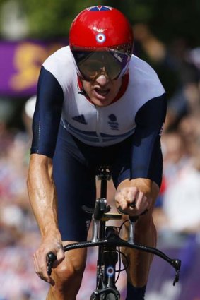 Bradley Wiggins rides in the men's cycling individual time trial at the London 2012 Olympics on August 1.