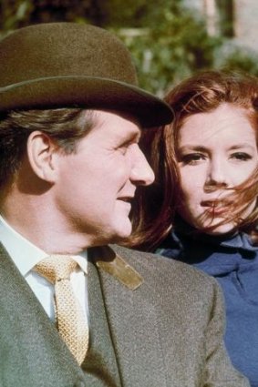 Patrick Macnee, left, as John Steed, and Diana Rigg as Emma Peel in <i>The Avengers</i>.