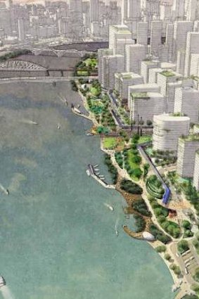 The redevelopment of South Brisbane's Kurilpa Peninsula is set to include highrises and parkland.