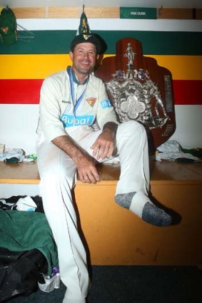 Ricky Ponting relaxes in the dressing rooms with the Sheffield Shield.