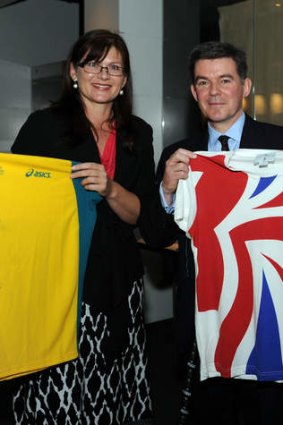 Australia's Minister for Sport Senator Kate Lundy with the UK Minister for Sport Hugh Robertson, prior to the London Olympics.