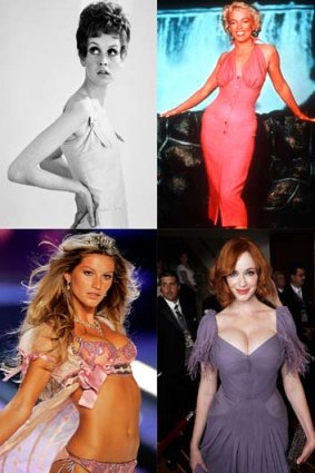 All shapes and sizes ... clockwise from top left, Twiggy, Marilyn Monroe, Christina Hendricks and Gisele Bundchen.