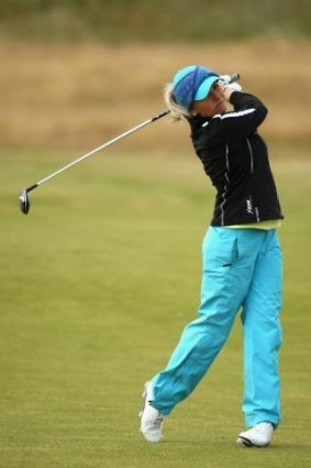 Sarah Kemp hits her 2nd shot on the 1st hole during the first round of the Women's British Open at Royal Birkdale.