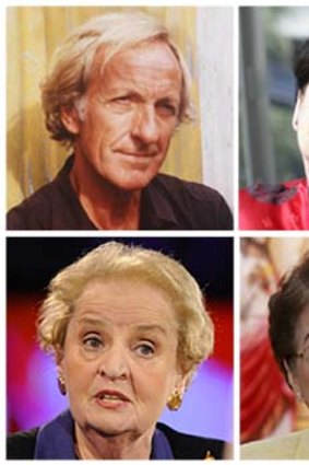 Formerly banned &#8230; (clockwise from top left) John Pilger, Sharan Burrow, the late Corazon Aquino and Madeleine Albright.
