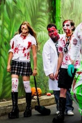 Fund-raiser: Jae Burns, left, Colin O'Mullane, Victoria Ashman, and Neil Stork-Brett in the city ahead of the 2013 Zombie Walk.