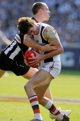 Grand clubmen: Collingwood's Nick Maxwell, St Kilda's Lenny Hayes in 2010.