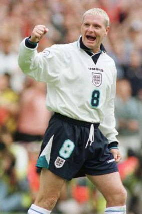 Gascoigne celebrating a goal for England.