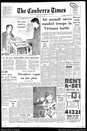 Richard Swan, pictured left in the main photograph, was on the front page of The Canberra Times in 1965 for building a computer at the tender age of 15. He now runs a software company in California.