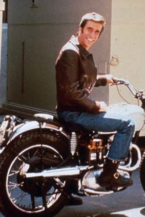 Henry Winkler as the Fonz on his motorbike.