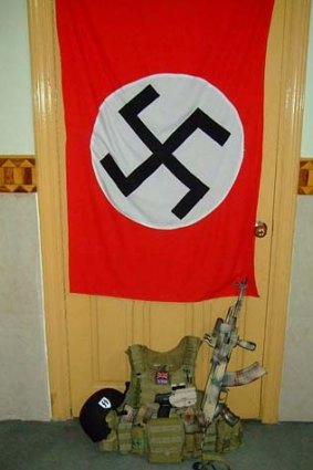 A swastika flag in Stewart's room.