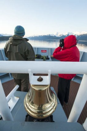 Swan Hellenic's Minerva; 'up the sharp end' of a small cruise ship on Alaska's Endicott Arm.