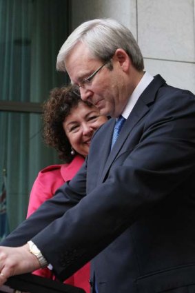 Kevin Rudd and wife Therese Rein at his farewell press conference at Parliament House.