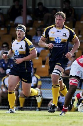 Etienne Oosthuizen, right, is hoping to impress back in his homeland on the Brumbies' South African tour.