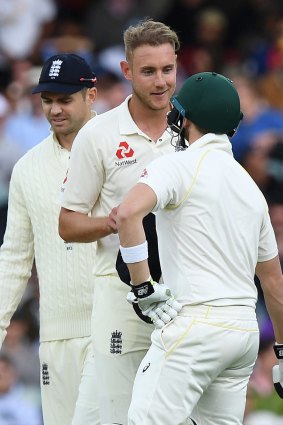 Lively chat: Smith and Broad continue the discussion.