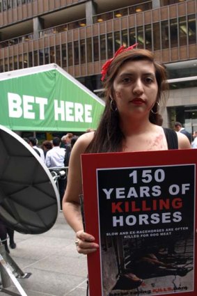 Activists take to the streets to protest against horse racing.