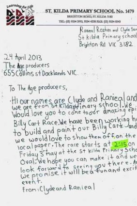 Letter sent to <em>The Age</em> from St Kilda Primary School children.