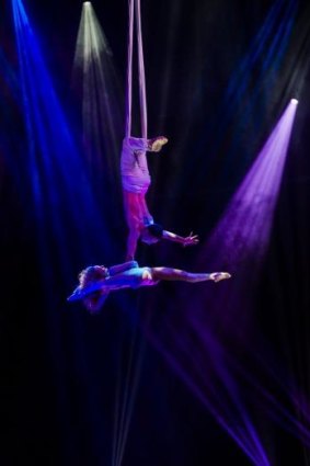 Daria Shelest and Vadym Pankevyvh in a trapeze act.