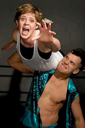 Wrestling comedians Tegan Higginbotham and Dan 'The Hammer' Head.