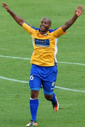 Classy ... Gold Coast United's dutch striker Maceo Rigters celebrates his goal against Newcastle.