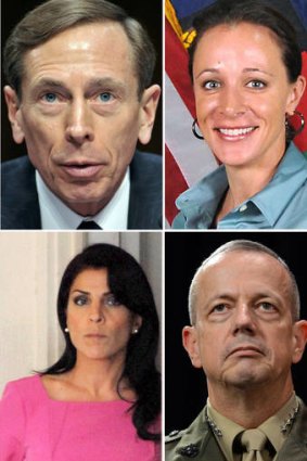 A combination picture shows clockwise from upper left:  General David Petraeus, his biographer Paula Broadwell, General John Allen and socialite Jill Kelley.
