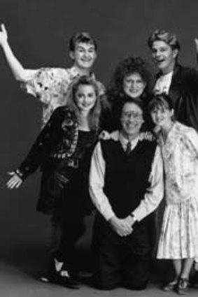 Serious allegations...the cast of the sitcom Hey Dad!, including Robert Hughes, wearing a tie, and Sarah Monaghan, right.