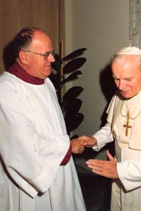 Colourful culture warrior: David Russell with Pope John Paul ll.
