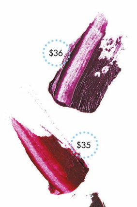 Luxe to less: (from top) M.A.C Lipstick in Pure Heroine, $36, maccosmetics.com.au. Elizabeth Arden Color Lipstick in Ultra Violet, $35, 1800 015 500. Avon lipstick in Deep Orchid, $23, avon.com.au.