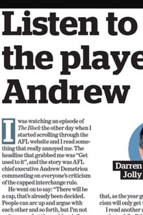 Darren Jolly's column in The Age on Monday.