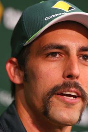 Mitchell Johnson speaks to the media in Perth on Wednesday.