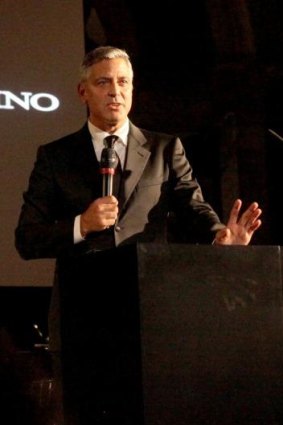 George Clooney speaking at the benefit night, revealing the location for his upcoming wedding to Amal Alamuddin.