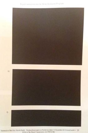 Heavily redacted: Kevin Rudd's statement.