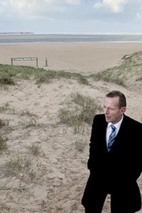 Tony Abbott at Coorong National Park, near the mouth of the Murray River, yesterday.