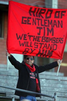 A passionate James Hird supporter at Windy Hill on Saturday.