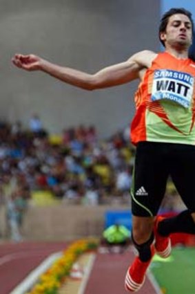 Mitchell Watt competes in the long jump in Monaco.